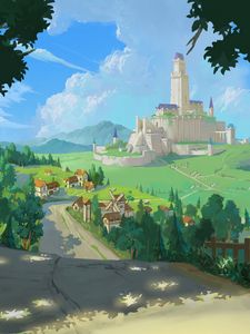 Превью обои замок, дорога, дом, ветка, арт
