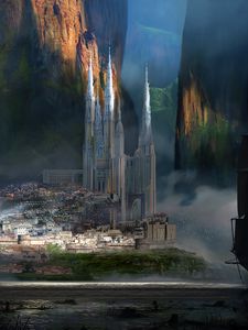 Превью обои замок, горы, скалы, арт