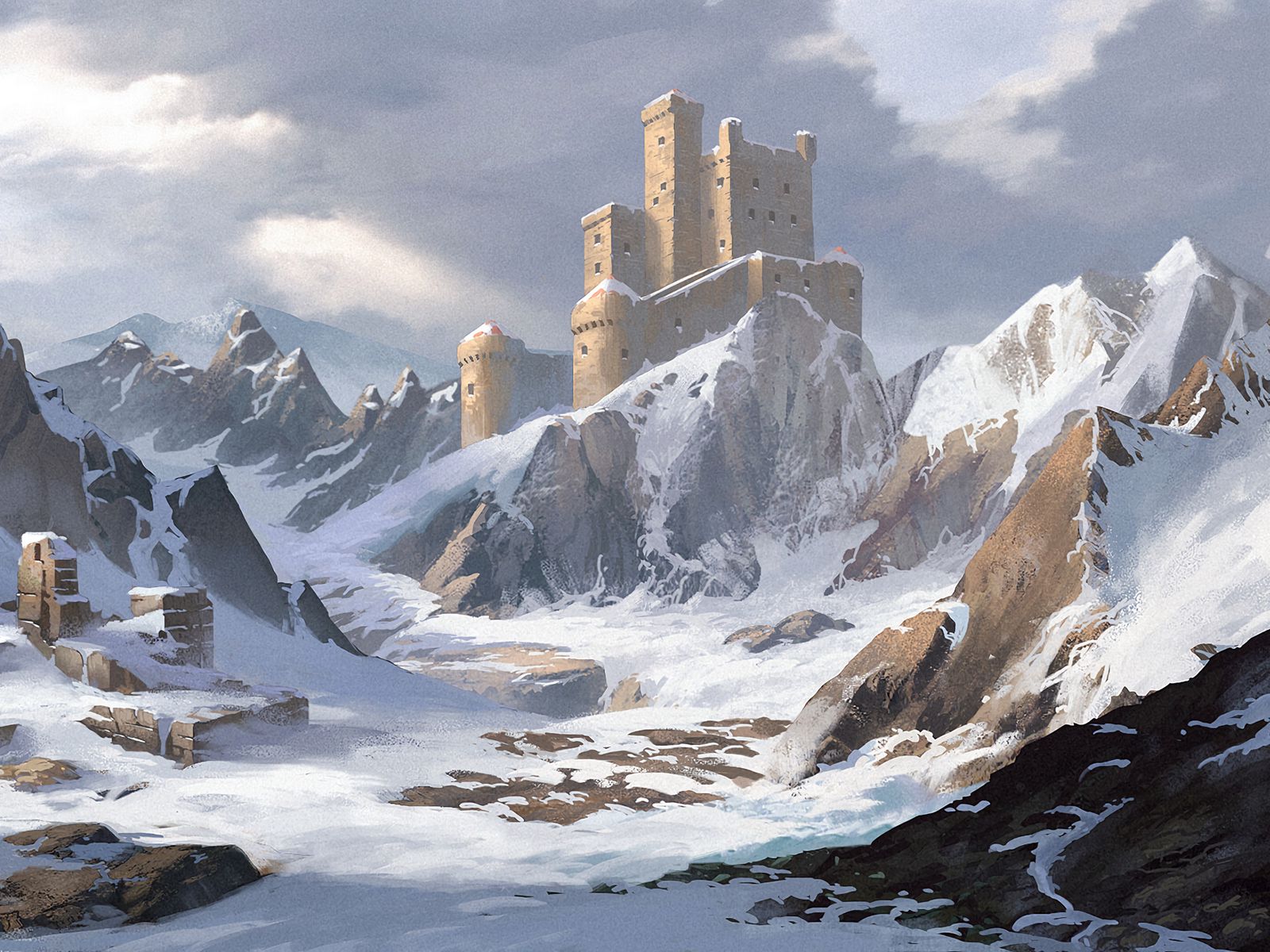 Замок в зимних горах арт