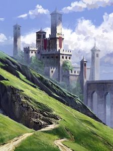 Превью обои замок, крепость, горы, арт