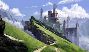 Превью обои замок, крепость, горы, арт