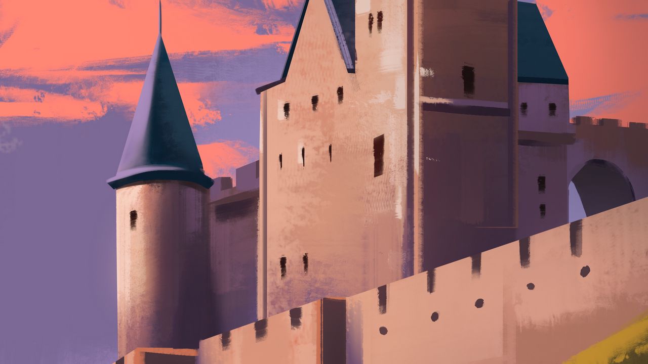 Обои замок, крепость, здание, холм, арт