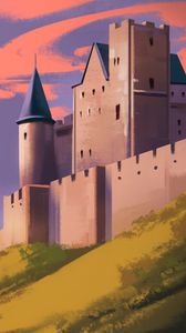 Превью обои замок, крепость, здание, холм, арт
