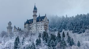 Превью обои замок, лес, снег, зима, архитектура