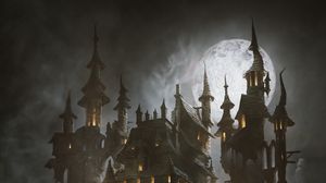 Превью обои замок, луна, арт
