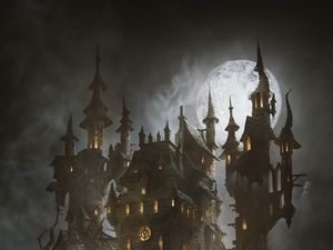 Превью обои замок, луна, арт