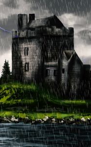 Превью обои замок, мрак, дождь, арт