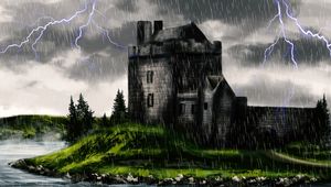 Превью обои замок, мрак, дождь, арт