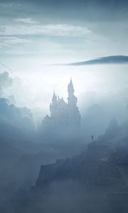 Превью обои замок, облака, туман, горы, арт