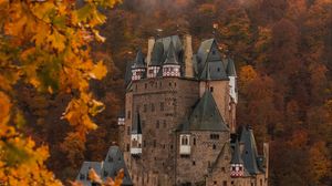 Превью обои замок, осень, архитектура, германия, ветки, листья