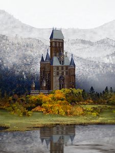 Превью обои замок, пейзаж, арт, осень