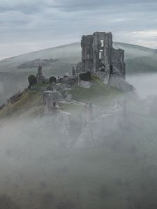 Превью обои замок, руины, гора, туман