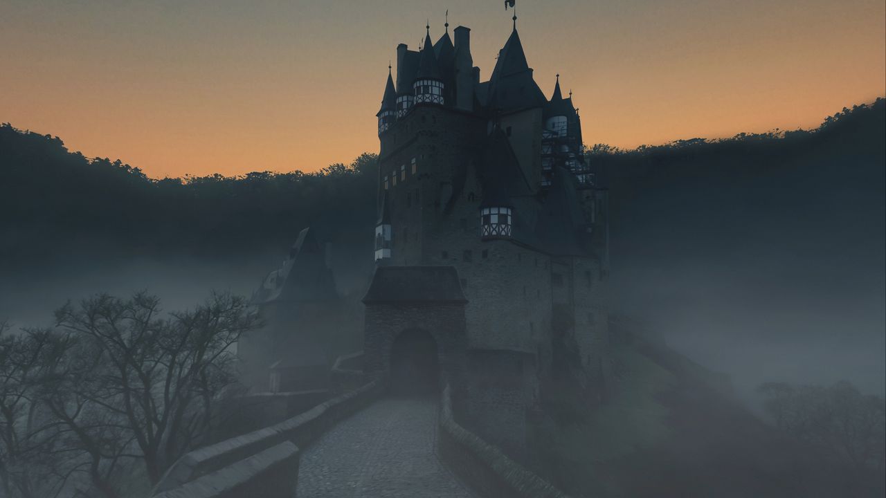 Обои замок, туман, горы, виршем, германия