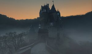 Превью обои замок, туман, горы, виршем, германия
