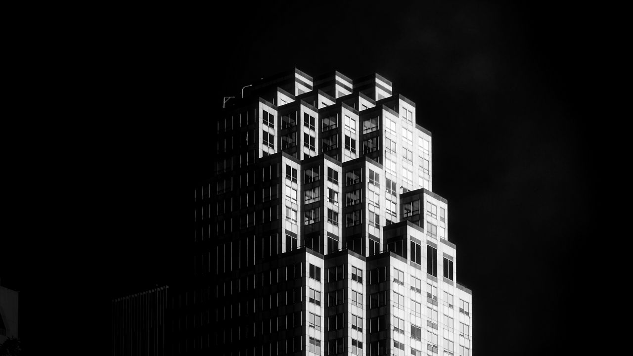 Обои здание, архитектура, черно-белый, черный