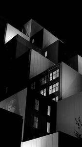 Превью обои здание, архитектура, ночь, черный, черно-белый