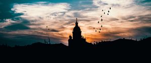 Превью обои здание, архитектура, силуэт, ночь, небо