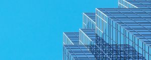 Превью обои здание, архитектура, стекло, небо, вид снизу, синий