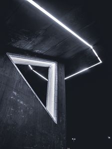 Превью обои здание, чб, фасад, неон