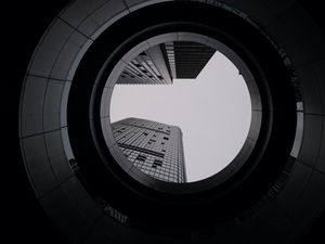 Превью обои здание, чб, круг, фасад