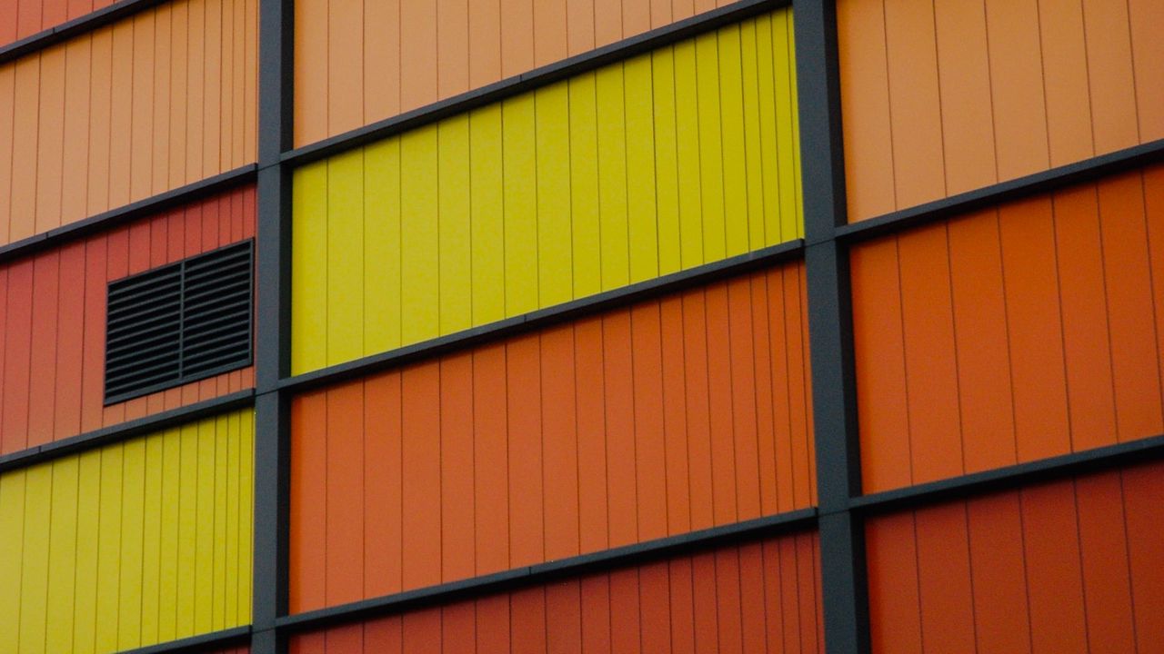 Обои здание, фасад, металл, металлический, оранжевый