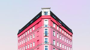Превью обои здание, фасад, минимализм, розовый, архитектура