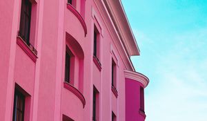 Превью обои здание, фасад, небо, минимализм, розовый, архитектура