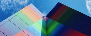 Превью обои здание, фасад, разноцветный, вид снизу