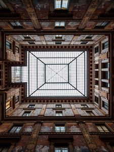 Превью обои здание, крыша, архитектура, вид снизу