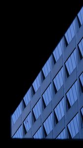 Превью обои здание, линии, черный фон, синий, архитектура