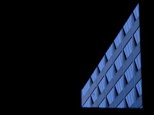 Превью обои здание, линии, черный фон, синий, архитектура