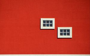 Превью обои здание, окна, красный, минимализм