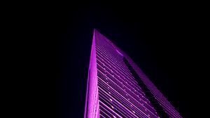 Превью обои здание, подсветка, грани, фиолетовый