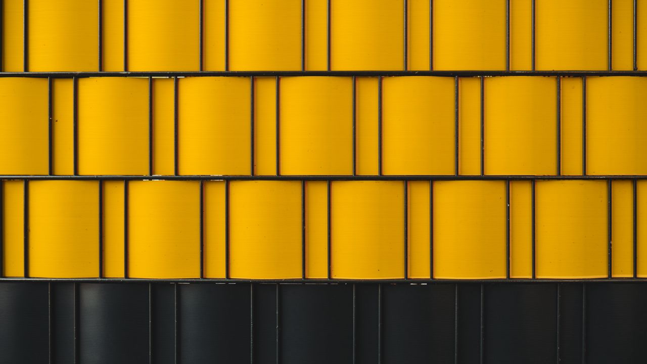 Обои здание, стена, панели, желтый, черный