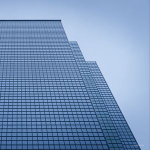 Превью обои здание, вид снизу, синий, фасад, линии