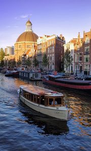 Превью обои здания, архитектура, лодка, амстердам
