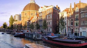 Превью обои здания, архитектура, лодка, амстердам