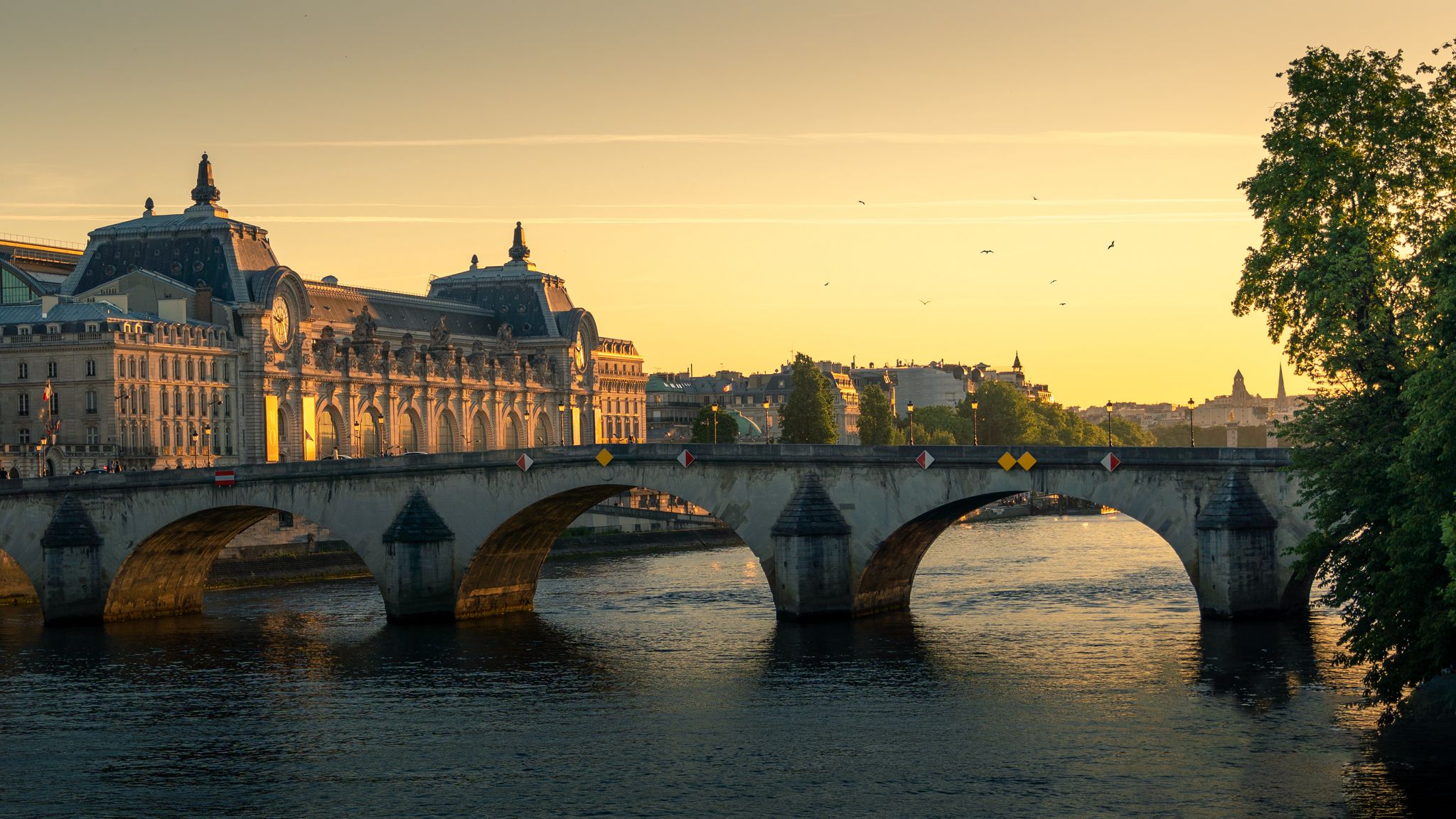 Мост Святого Михаила Париж. Обои архитектура рассвет. Река в Париже название. Птичий мост.