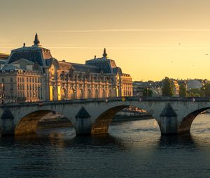 Превью обои здания, архитектура, мост, река, рассвет