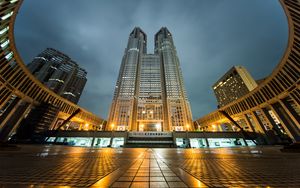 Превью обои здания, архитектура, огни, сумерки