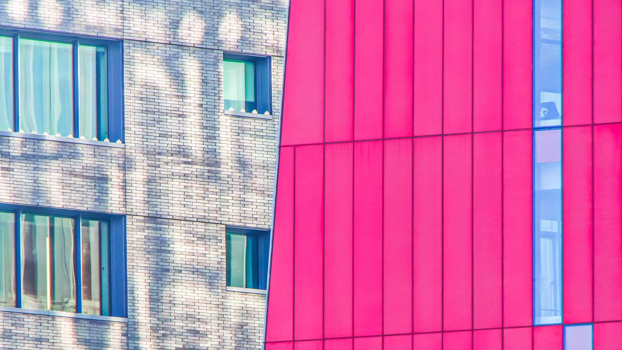 Обои здания, архитектура, окна, угол, розовый