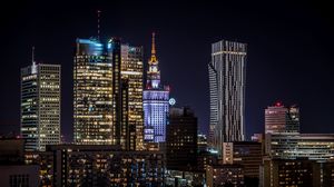 Превью обои здания, башня, огни, город, ночь