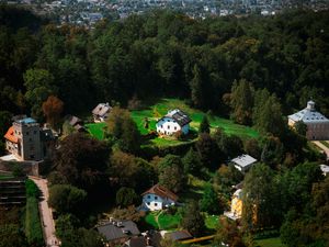 Превью обои здания, деревья, дома, город, высота, зальцбург, австрия