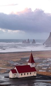 Превью обои здания, дома, берег, море, скалы