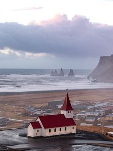 Превью обои здания, дома, берег, море, скалы