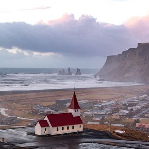 Превью обои здания, дома, берег, море, скалы