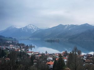 Превью обои здания, дома, горы, озеро, вид