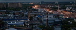 Превью обои здания, дорога, огни, ночь, город