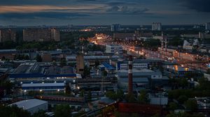 Превью обои здания, дорога, огни, ночь, город