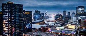 Превью обои здания, дороги, огни, ночь, город